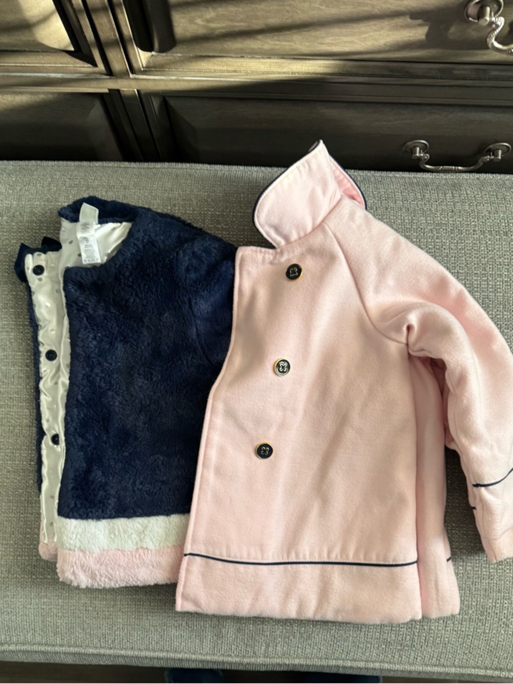 Little Me Navy Faux Fur Coat with Satin Bow